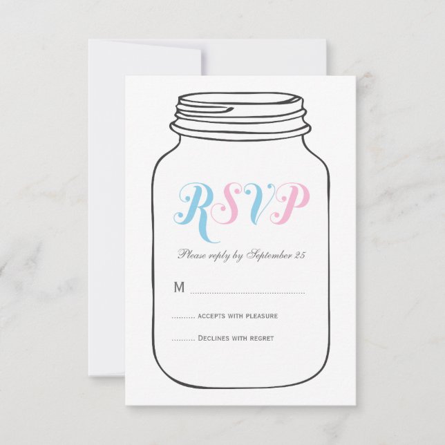 Rosa und blaue Vintage Mason Jar Wedding RSVP (Vorderseite)