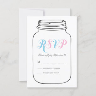 Rosa und blaue Vintage Mason Jar Wedding RSVP Karte