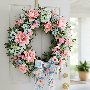 Rosa und blaue Wasserfarbe floral Satinband