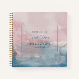 Rosa und blaue Wasserfarbe Hochzeitsbuch Notizbuch