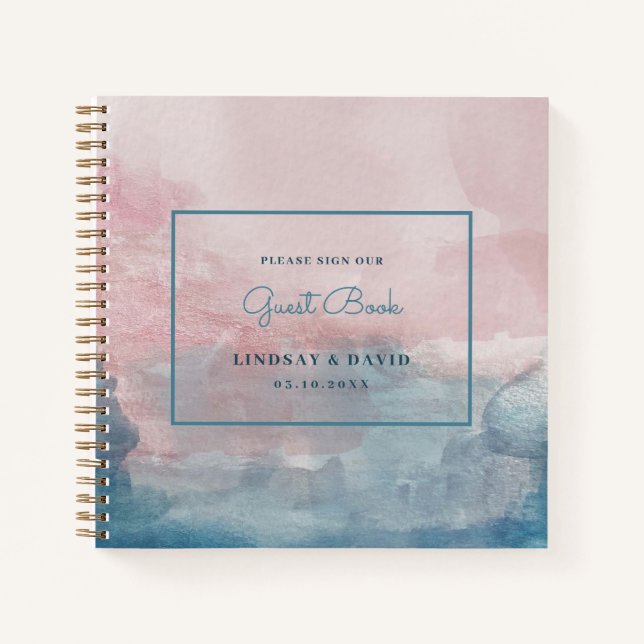 Rosa und blaue Wasserfarbe Hochzeitsbuch Notizbuch (Vorderseite)