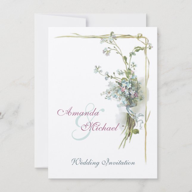 Rosa und blaue wedding Vergissmeinnichte Einladung (Vorderseite)