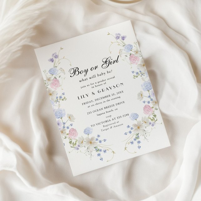 Rosa und blaue Wildblume für Junge oder Mädchen Einladung (Von Creator hochgeladen)