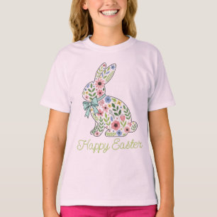 Rosa und blaue Wildblumen-Osterhase T-Shirt