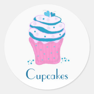 Rosa und blaue Wirbel-Cupcakes Runder Aufkleber