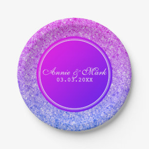 Rosa und blauer Glitzer Save the Date Pappteller