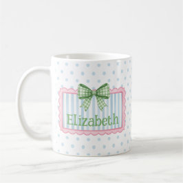 Rosa und blauer Rahmen mit grüner Gingham-Schleife Kaffeetasse