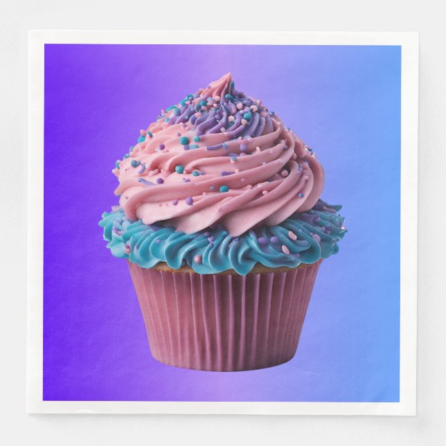 Rosa und Blauer Vanilla Cupcake Serviette (Vorderseite)