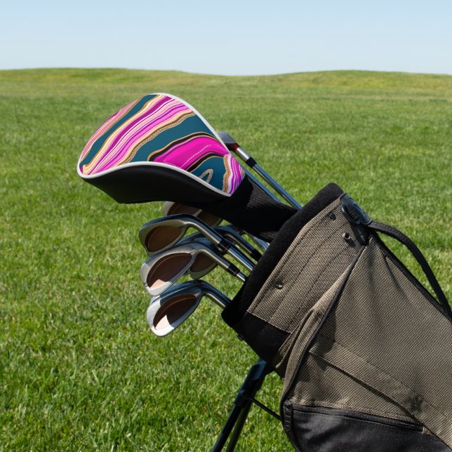 Rosa und blaues Agermuster Golf Headcover (In SItu)