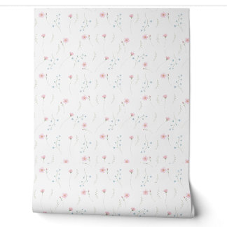 Rosa und blaues Aquarell-Wildblumenmuster Tapete
