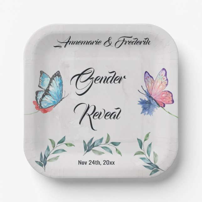 Rosa und blaues Aquarellpapier Napkin Pappteller (Vorderseite)