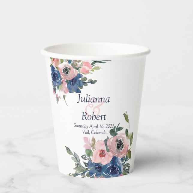 Rosa und blaues Aquarellpapier Pappbecher (Vorderseite)