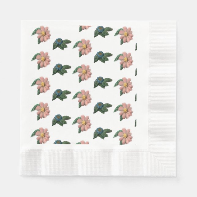 Rosa und blaues Blumenpapier Napkin Serviette (Vorderseite)