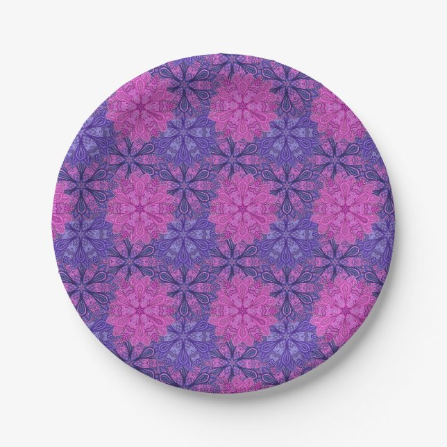 Rosa und blaues farbenfrohes Mandala-Muster Pappteller (Vorderseite)