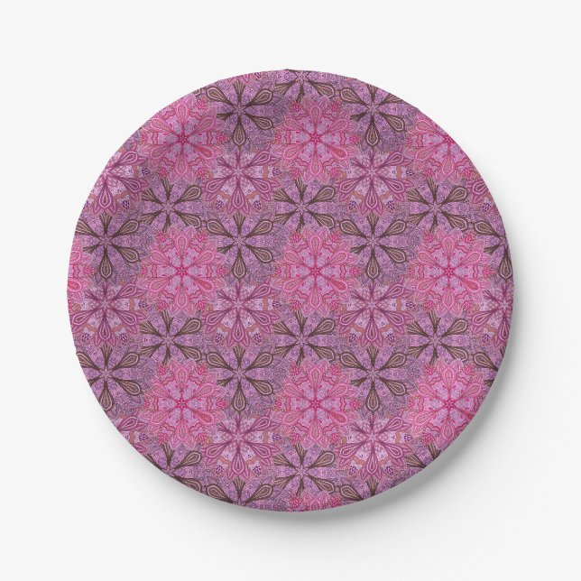Rosa und blaues farbenfrohes Mandala-Muster Pappteller (Vorderseite)