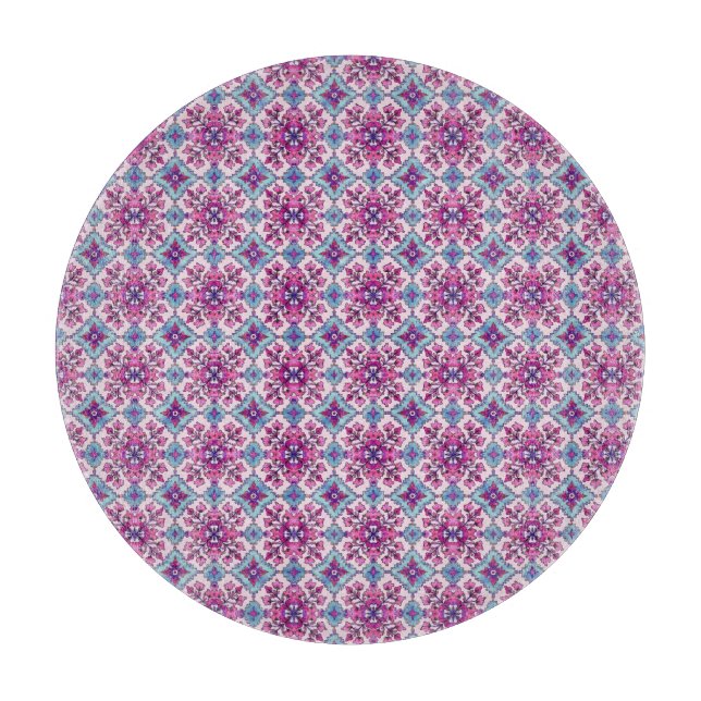 Rosa und blaues Fliesendesign Schneidebrett (Vorderseite)