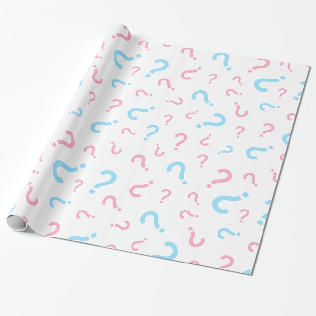 Rosa und Blaues Fragezeichen Geschlechtsenthüllung Geschenkpapier (Ungerollt)