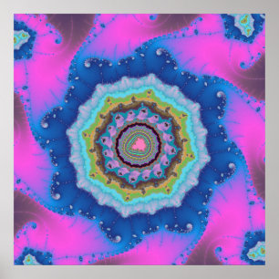 Rosa und blaues Fraktal Poster