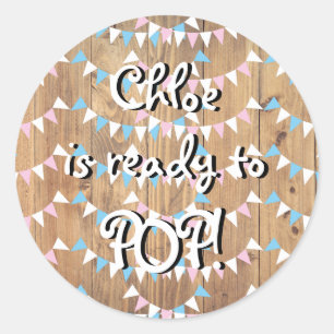 Rosa und Blaues Girlande Ready to POP Baby Shower Runder Aufkleber