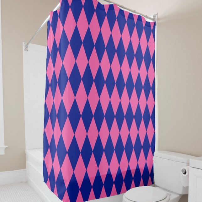 Rosa und Blaues Harlekin-Karuomuster-Design  Duschvorhang (Von Creator hochgeladen)