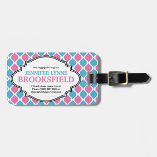 Rosa und blaues Mod-Retro Muster personalisiert Gepäckanhänger