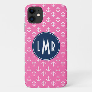 Rosa und blaues Monogramm verankert Muster Case-Mate iPhone Hülle