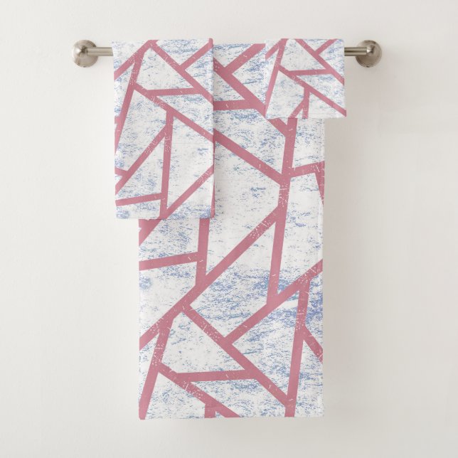 Rosa und blaues Mosaikmuster Badhandtuch Set (Insitu)
