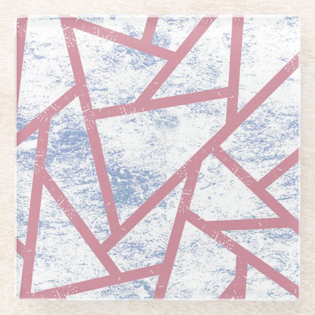 Rosa und blaues Mosaikmuster Glasuntersetzer (Vorderseite)