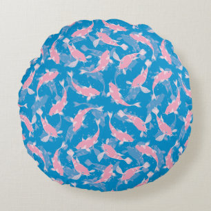 Rosa und blaues Muster - Koi Fish Rundes Kissen
