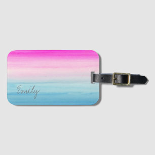 Rosa und blaues Ombre Aquarell   addieren Ihren Gepäckanhänger