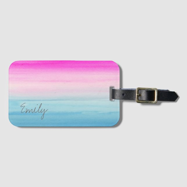 Rosa und blaues Ombre Aquarell | addieren Ihren Gepäckanhänger (Vorderseite (Horizontal))