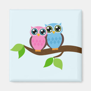 Rosa und blaues Owl Magnet