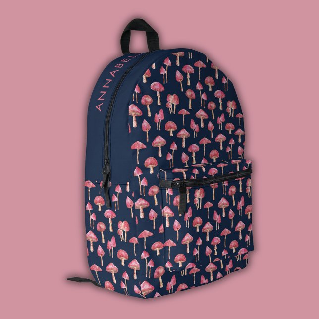 Rosa und blaues Pilzmuster Bedruckter Rucksack (Pink mushroom patterned and personalized backback.)