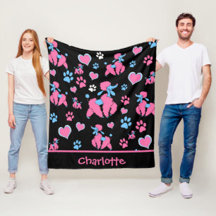 Rosa und blaues Pudel-Muster auf schwarzem Hinterg Fleecedecke