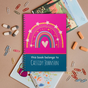Rosa und blaues Regenbogen-Kinder-Namen-Notizbuch Notizblock