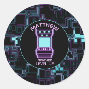 Rosa und blaues Retro-Arcade-Videospiel Runder Aufkleber