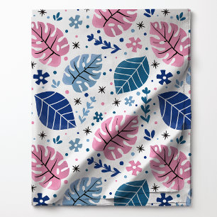 Rosa und blaues tropisches Monstera-Blattmuster Stoff