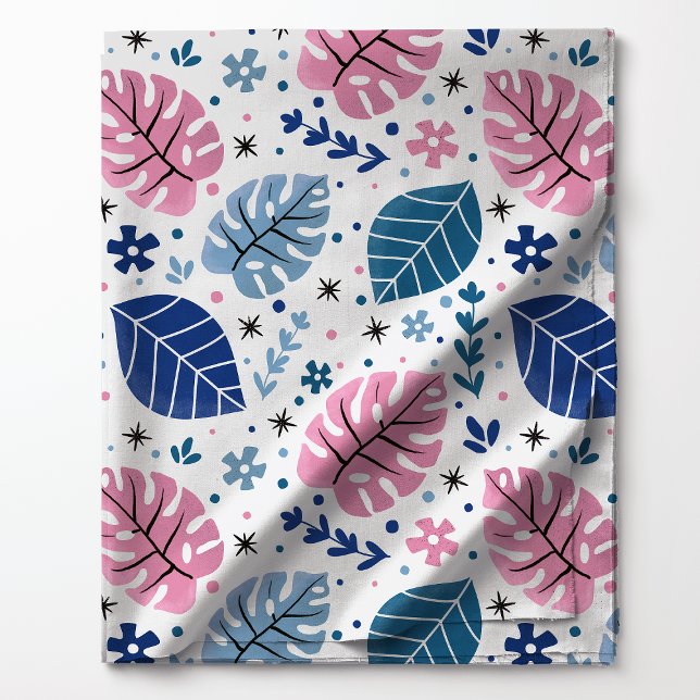Rosa und blaues tropisches Monstera-Leaf-Muster Stoff (Von Creator hochgeladen)
