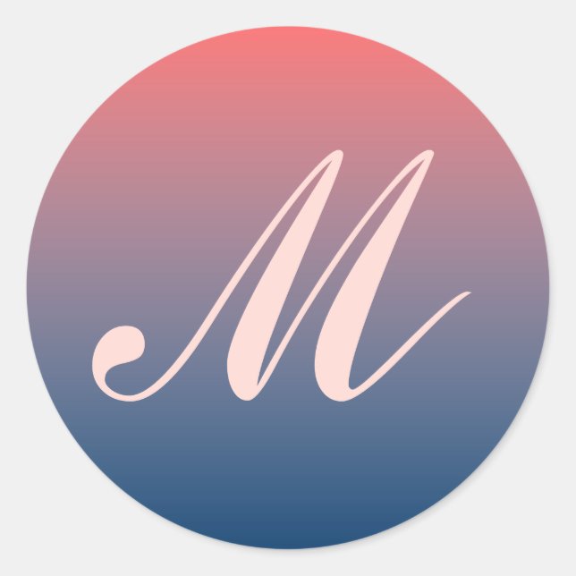Rosa und blaues Twilight Monogram Wedding Siegel Runder Aufkleber (Vorderseite)