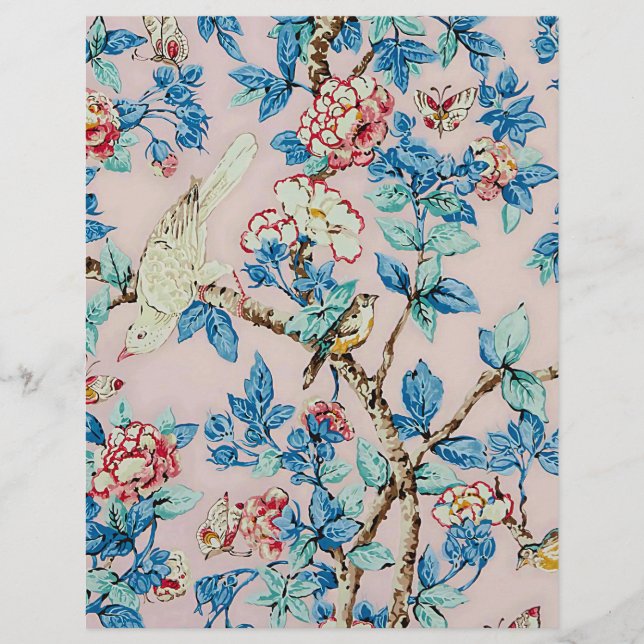 Rosa und blaues Vintages Vogelpapier (Vorderseite)