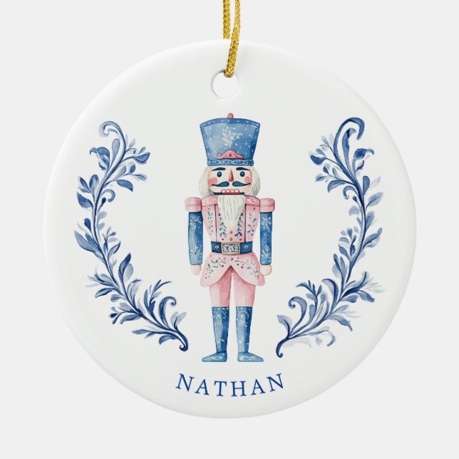 Rosa und blaues Wappen Nutcracker Keramik Ornament (Vorne)