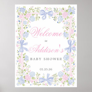 Rosa und Blaues Willkommensschild, Vintage Florale Poster
