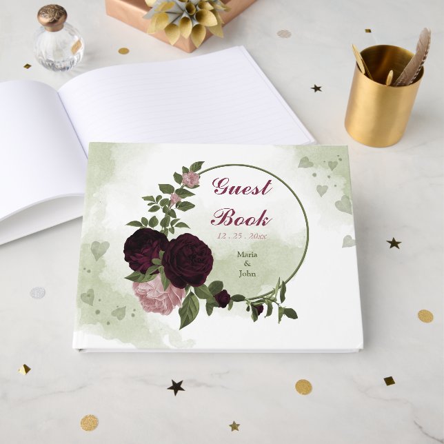 Rosa und Blume Gästebuch (Vorderseite Offen)