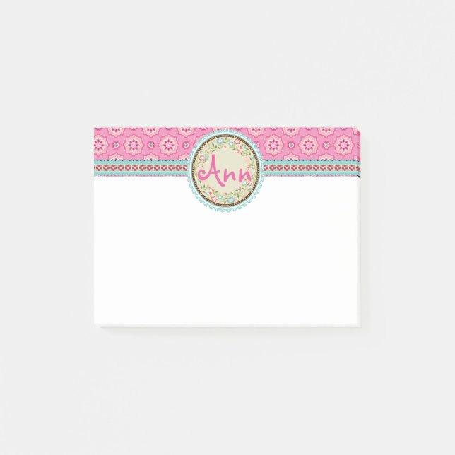Rosa und Blüte mit dem Namen Label & Ribbon Post-it Klebezettel (Vorderseite)