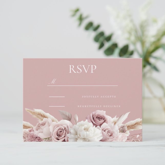Rosa- und Blütenhochzeit der Rose RSVP Karte (Stehend Vorderseite)