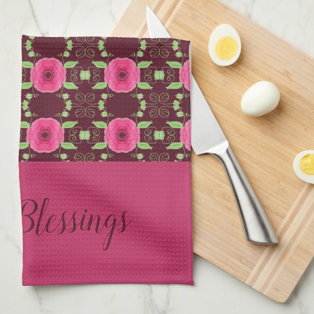 Rosa und Bordeaux Geschirrtuch (Viertel Falte)