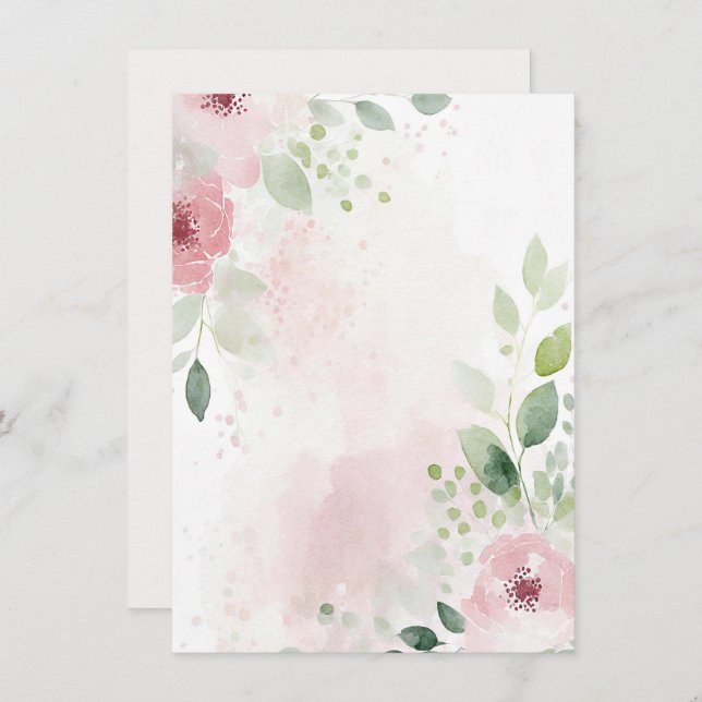 Rosa und bordeauxfarbene Blütenblume Hochzeit Einladung (Vorne/Hinten)