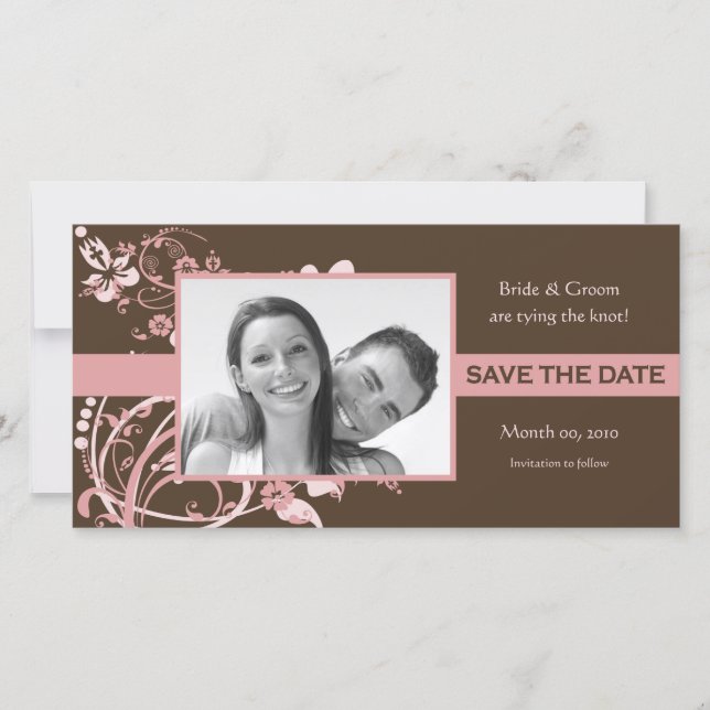 Rosa und braun bläserne Save the Date Foto-Karten (Vorderseite)