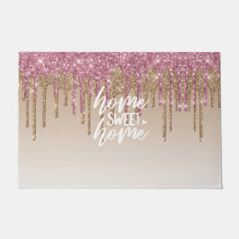 Rosa und braun Glitzer | Zuhause Sweet Zuhause Fußmatte