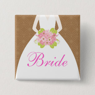 Rosa und Braun Hochzeitskleid Brautparty Button